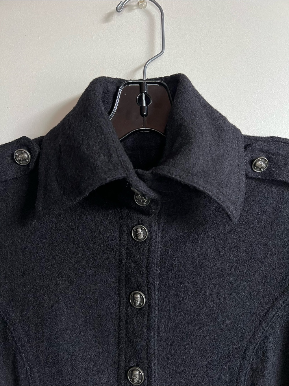 Amass Long Cardigan Sweater Coat Silver Skull Button Front Knit Women’s Size 3 - Picture 6 of 9